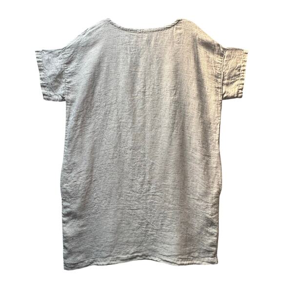 Eileen Fisher Organic Linen Scoop Neck Shift Dress Black White Stripes Women L - Picture 6 of 7